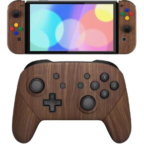 eXtremeRate Wood Grain Custom Full Set Shell for Nintendo Switch OLED, Replacement Full Set Shell for Nintendo Switch Pro Controller - Console Controller NOT Included