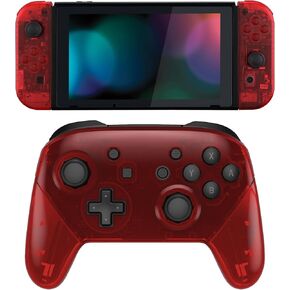 eXtremeRate Clear Red Custom Shell for Nintendo Switch, Octagonal Gated Sticks Design Replacement Full Set Shell for Nintendo Switch Pro Controller - Console Controller NOT Included