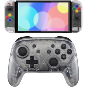 eXtremeRate Clear Custom Full Set Shell for Nintendo Switch OLED, Replacement Full Set Shell for Nintendo Switch Pro Controller - Console Controller NOT Included
