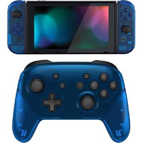 eXtremeRate Clear Blue Custom Shell for Nintendo Switch, Octagonal Gated Sticks Design Replacement Full Set Shell for Nintendo Switch Pro Controller - Console Controller NOT Included