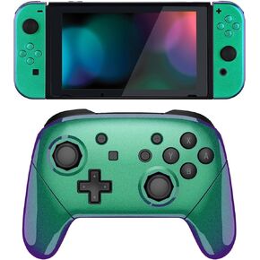 eXtremeRate Chameleon Green Purple Custom Shell for Nintendo Switch, Octagonal Gated Sticks Design Replacement Full Set Shell for Nintendo Switch Pro Controller - Console Controller NOT Included
