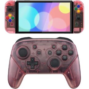 eXtremeRate Clear Cherry Pink Custom Shell for Nintendo Switch OLED, Replacement Full Set Shell for Nintendo Switch Pro Controller - Console Controller NOT Included