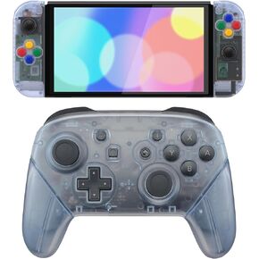 eXtremeRate Clear Glacier Blue Custom Shell for Nintendo Switch OLED, Replacement Full Set Shell for Nintendo Switch Pro Controller - Console Controller NOT Included