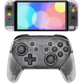 eXtremeRate Clear Custom Full Set Shell for Nintendo Switch OLED, Octagonal Gated Sticks Design Replacement Full Set Shell for Nintendo Switch Pro Controller - Console Controller NOT Included