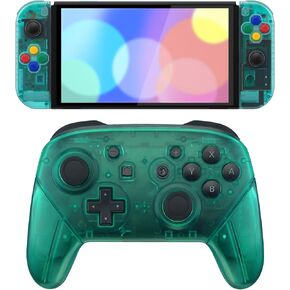 eXtremeRate Clear Emerald Green Custom Shell for Nintendo Switch OLED, Replacement Full Set Shell for Nintendo Switch Pro Controller - Console Controller NOT Included
