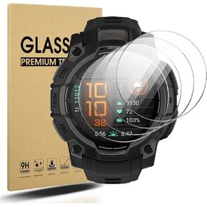 4 Pack Anti-Scratch Film for Garmin Instinct 3 (45mm) AMOLED/Solar Screen Protector, Full Protective 9H Hardness Tempered Glass (No Fit for Instinct 3 45mm E)