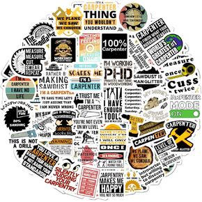 BulbaCraft 100Pcs Funny Carpenter Stickers for Hard Hats — Union Carpenter Sticker Pack & Decals, The Woodworkers Gift, Funny Woodworker Presents for Men, Gifts for Women & Men