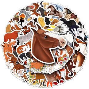 50 Packs Horse Stickers Water Bottles Laptop Phone Computer Guitar Skateboard Horse Equestrian Horsemanship Vinyl Sticker Waterproof Aesthetic Trendy Decals for Teens Girls Adults