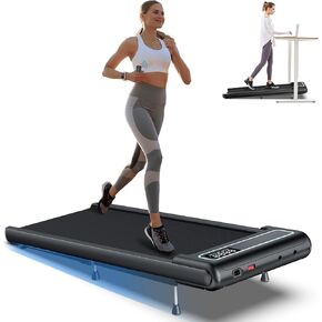Incline Under Desk Walking Pad: Voice Controlled Smart Standing Treadmill Works with KINOMAP WELLFIT APP for Home Office - 320 Lbs Capacity Quiet Treadmills with LED Screen Remote Control
