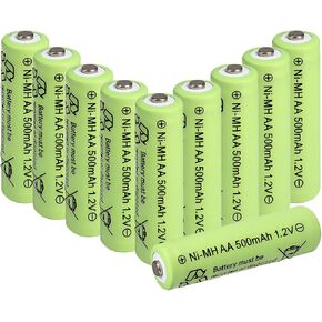 Rechargeable NiMh AA 500mAh Solar Batteries 1.2v Pre-Charged Double A Battery for Outdoor Garden Yard Landscape Lights,Backyard Solar Lights,10 Packs