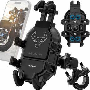 ELVANO Motorcycle Phone Mount Holder: Anti-Shake Phone Mount with Vibration Dampener for 4.7-7.2" Smartphone, Heavy Duty Adjustable Cellphone Clip Fits 0.6-1.3" Handlebar for Bike Bicycle Scooter ATV