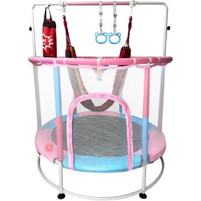 Trampoline for Kids, 55" Toddler Trampoline Indoor & Outdoor, Thickened Upgraded Composite Cotton Small Trampoline for Baby 2-5 Year Old with Enclosure Net
