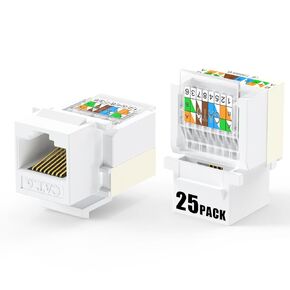 12 Pack Cat6 Keystone Jacks, RJ45 Keystone Jack, Tool-Less, RJ45 Wall Jack No Punch-Down Tool Required for Multi-Port Wall Plates, White