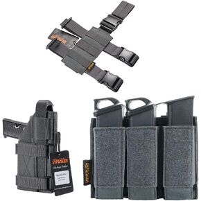 Tactical Drop Leg Holster Adjustable Pistol Holster Universal Triple Pistol Mag Pouch