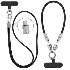 USB C to USB C Cable,Phone Lanyard, Black 1ft and 4ft 2-Pack 60W, Dual-Purpose for Fast Charging Apple iPhone 16/15 Series, MacBook, Samsung Galaxy and More, Phone Strap for All Phones, Women or Men
