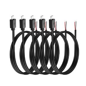 YAODHAOD Micro USB Male 2 Pin Bare Wire, 5V 3A Micro USB to Open End Pigtail Power Cable Easy Soldering,for USB Equipment Installed or Replacement Repair DIY Cable (5PCS) (Micro USB 2 Pin)