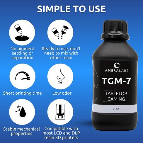 TGM-7 3D Printer Resin for 4K/8K/12K LCD/DLP/SLA UV Resin 3D Printers – Tough, High Resolution, Low Odor, Fast Curing Printing Liquid, 405nm, Great for Tabletop Miniatures (Yellow, 1kg) in Kuwait