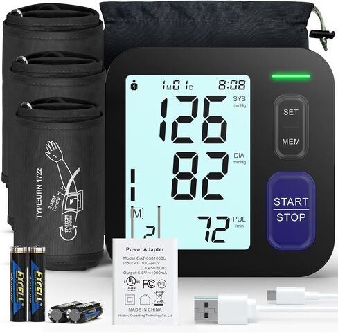 Upper Arm Blood Pressure Machine - 2 Size Cuffs, Medium/Large 9"-17" and Extra Large XL 13"-21" for Big Arms, Accurate Automatic Digital BP Machine for Home Use, Large Backlit Display, 2 Users in Kuwait