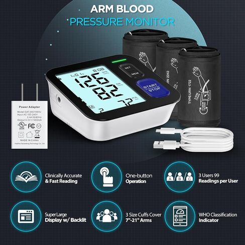 Upper Arm Blood Pressure Machine - 2 Size Cuffs, Medium/Large 9"-17" and Extra Large XL 13"-21" for Big Arms, Accurate Automatic Digital BP Machine for Home Use, Large Backlit Display, 2 Users in Kuwait