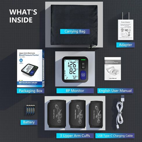 Upper Arm Blood Pressure Machine - 2 Size Cuffs, Medium/Large 9"-17" and Extra Large XL 13"-21" for Big Arms, Accurate Automatic Digital BP Machine for Home Use, Large Backlit Display, 2 Users in Kuwait