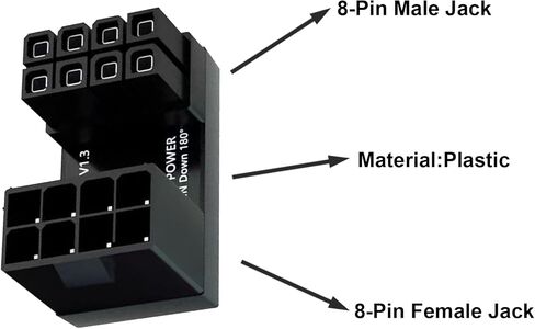 Danfetsoy 180 Degree Angled 8Pin Female to 8pin Male Power Connector for Desktop Graphic Card Mainboard to Reduce The Height of Power Cord Keeping Cable Tidy (Down/8pin) in Saudi Arabia