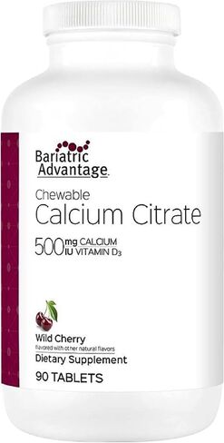 Bariatric Advantage Calcium Citrate Chewable 500 mg - for Bariatric Surgery Patients - High-Potency, Easy-Digest Tablets - Calcium Citrate - Bone Strength Supplements* - 90 Count - Chocolate in Kuwait