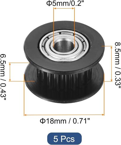 MECCANIXITY 2GT Idler Pulley 20 أسنان 4 مم تتحمل عجلة بكرة توقيت الألومنيوم لعرض 6 مم 20T حزام توقيت للطابعة ثلاثية الأبعاد، CNC، حزام توقيت - 5 قطع فضية in Kuwait