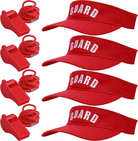 Tigeen 4 قطع قبعة حماية احترافية، 4 قطع صفارات طوارئ مع واقي حبل قصير، صفارة بلاستيكية عالية الأمان للرجال والنساء (أبيض) in Kuwait