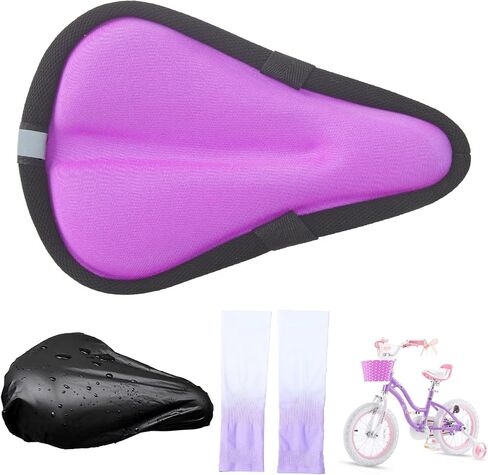 Kids Bicycle Seat Cushion Cover 9"x6",Gel Padded Bike Seat Cover for Boys Girls,Breathable Soft Bike Seat Cover，Child Bicycle Saddle Pad with Water Resistant Cover,Arm Sleeves in Kuwait