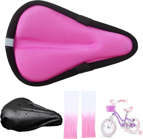 Kids Bicycle Seat Cushion Cover 9"x6",Gel Padded Bike Seat Cover for Boys Girls,Breathable Soft Bike Seat Cover，Child Bicycle Saddle Pad with Water Resistant Cover,Arm Sleeves in Kuwait