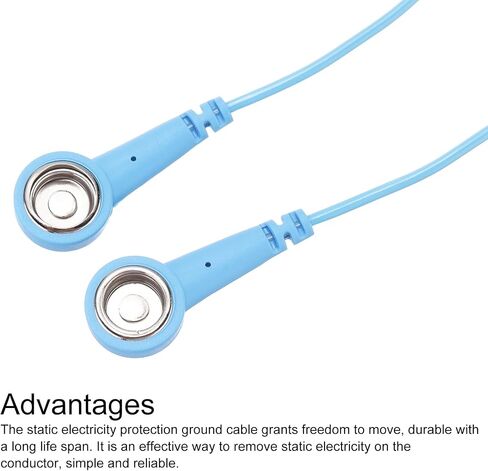 MECCANIXITY ESD Grounding Cable Cord 250cm/98 Inch Long,Anti-Static Ground Wire Cable Double Buckle for Eliminate Conductor Electrostatic,Pack of 1(Blue) in Kuwait