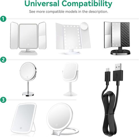 FITE ON USB Charging Cable Power Supply Charger Cord Lead Compatible with Mirror Makeup Lights (Round Plug) in Kuwait