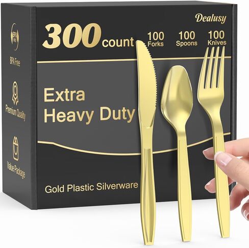 300 Count Extra Heavy Duty Clear Plastic Silverware, 100 Forks, 100 Spoons, 100 Knives, BPA-Free, Heat Resistant, Disposable Plastic Utensils Set, Plastic Cutlery Set, Plasticware Bulk in Kuwait