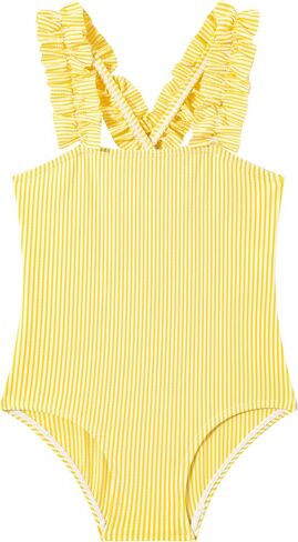 LIZENS Girls One Piece Swimwear Pink Stripe Ruffled Shoulder Straps Girls Swimsuit Size 2-12 in Kuwait