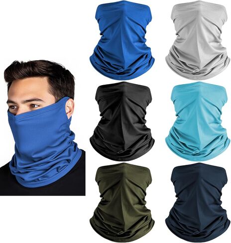 HONGTEYA 6 Pack Neck Gaiter Face Mask: Breathable Windproof Face Cover Balaclava High Elastic Cooling Earloop Bandana for Men Women in Kuwait