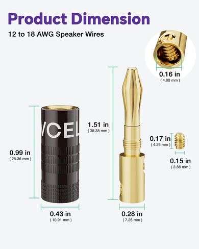 VCELINK 4mm Banana Plugs, 24K Gold Plated Dual-Screw Type Speaker Connectors for 12-18 AWG Wire, Wall Plate, Amplifier, Home Theater (6 Pairs (12 pcs)) in Saudi Arabia