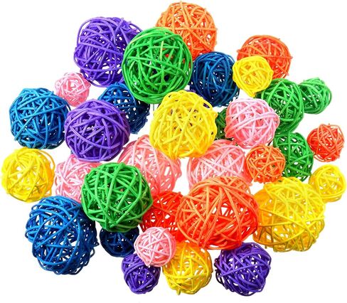 Patelai 36 Pcs Valentines Day Decorations Wicker Rattan Balls Decorative Balls for Vase Centerpiece Bowls Orbs Filler for Home Decor,4 Sizes(Blue, Light Brown, Dark Brown, White,2.4'',2'',1.6'',1.2'') in Saudi Arabia