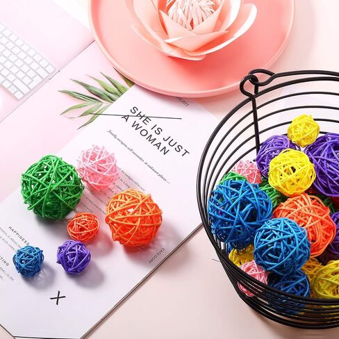 Patelai 36 Pcs Valentines Day Decorations Wicker Rattan Balls Decorative Balls for Vase Centerpiece Bowls Orbs Filler for Home Decor,4 Sizes(Blue, Light Brown, Dark Brown, White,2.4'',2'',1.6'',1.2'') in Saudi Arabia