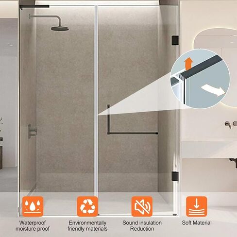 شريط عازل لباب الدش الزجاجي 3 أمتار (120 بوصة) بدون إطار، شرائط إغلاق لباب الدش، شرائط إغلاق نافذة مطاطية من السيليكون لمنع تسرب الدش، سدادة مرنة مقاومة للطقس للحمام (نوع F 6 مم (1/4 بوصة) in Kuwait