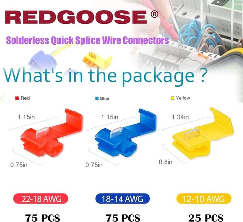 60PCS Solderless Quick Splice Wire Connectors, 22-10 AWG Lock Snap Electrical Wire Connector(22-18AWG Red 20PCS, 18-14AWG Blue 30PCS, 12-10AWG Yellow 10PCS) in Kuwait