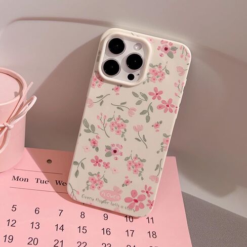 Compatible for iPhone 7/8/SE Case for Pink Flower Cute Aesthetic Design Floral Women Teen Girls Silicone Slim Cover Protection Phone Cases-White in Saudi Arabia