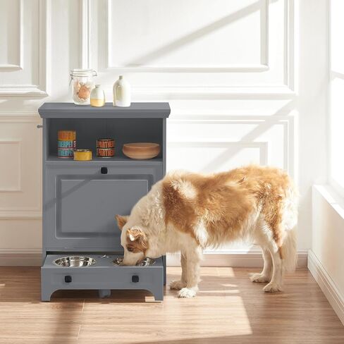 Roomfitters Dog Feeding Station Furniture with 2 Elevated Dog Bowls, Dog Proof Hidden Design, Tilt Out Dog Food Storage Cabinet, Pet Toy Storage Organizer, Natural Wood Tone in Saudi Arabia