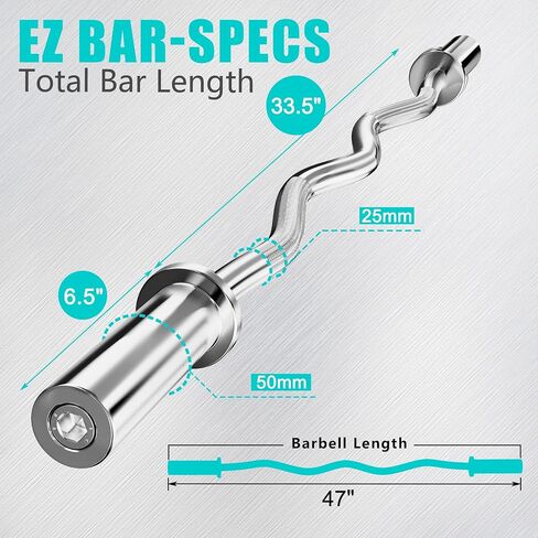 Olympic EZ Curl Barbell Bar, 47" Curl Bar for Weight Lifting,Chrome Curling Bar for 2 Inch Weight Plates，Biceps, triceps, Back/Leg Muscle Group Exercise,Training Bar for Home Gym in Kuwait