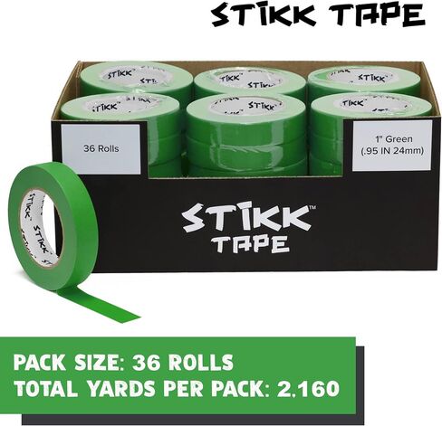 شريط رسامين STIKK - شريط رسام أخضر 10 قطع - 1 بوصة × 60 ياردة - شريط طلاء للطلاء والحواف والزخرفة والأسقف - شريط لاصق لمشاريع الطلاء التي تصنعها بنفسك - شريط طلاء خالٍ من البقايا in Kuwait