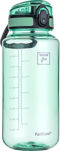Fanhaw 32 Oz Clear Tritan Water Bottle with Chug Lid, BPA-free, Wide Mouth, Leak Proof - for Gym, Travel, Home, School, Office (Clear&White) in Saudi Arabia