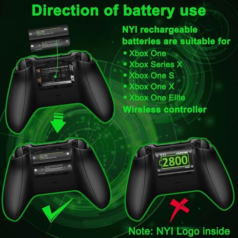 2800mAh Rechargeable Battery for Xbox Series S/Xbox Series X/Xbox One S/Xbox One X/Xbox One Elite, NYI 4X High Power NiMH Batteries Kit with Fast Charging Charger in Kuwait