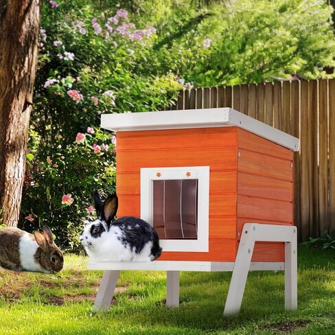 Petsfit بيت القطط في الهواء الطلق، معزول بأقدام عالية + محطة تغذية + ستارة باب، بيت خشبي خارجي للقطط، قفص أرنب رمادي in Kuwait