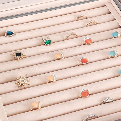 BEWISHOME Cufflink Box Ring Organizer and Earring Box Holder - 12 Ring Slots, 25 Earring Compartments, Large Mirror, 2 Layers Jewelry Box Tray Cufflinks Storage for Girls Women Men, Brown SSH21Z in Kuwait