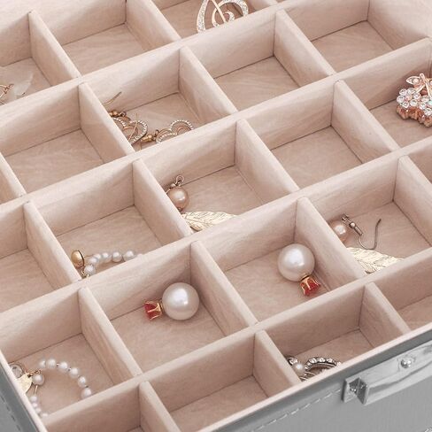 BEWISHOME Cufflink Box Ring Organizer and Earring Box Holder - 12 Ring Slots, 25 Earring Compartments, Large Mirror, 2 Layers Jewelry Box Tray Cufflinks Storage for Girls Women Men, Brown SSH21Z in Kuwait