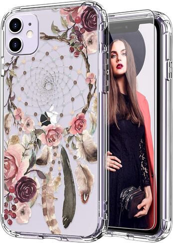 ICEDIO for iPhone 11 Case with Screen Protector,Clear with Cute Colorful Blooming Floral Flower Patterns for Girls Women,Slim Fit TPU Cover Protective Phone Case for Apple iPhone 11 6.1 inch in Saudi Arabia